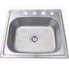 Nantucket Sinks 25In. Small Rectangle Single Bowl Self Rimming Stainless Steel Drop In Kitchen Sink, 18 ga. NS2522-8